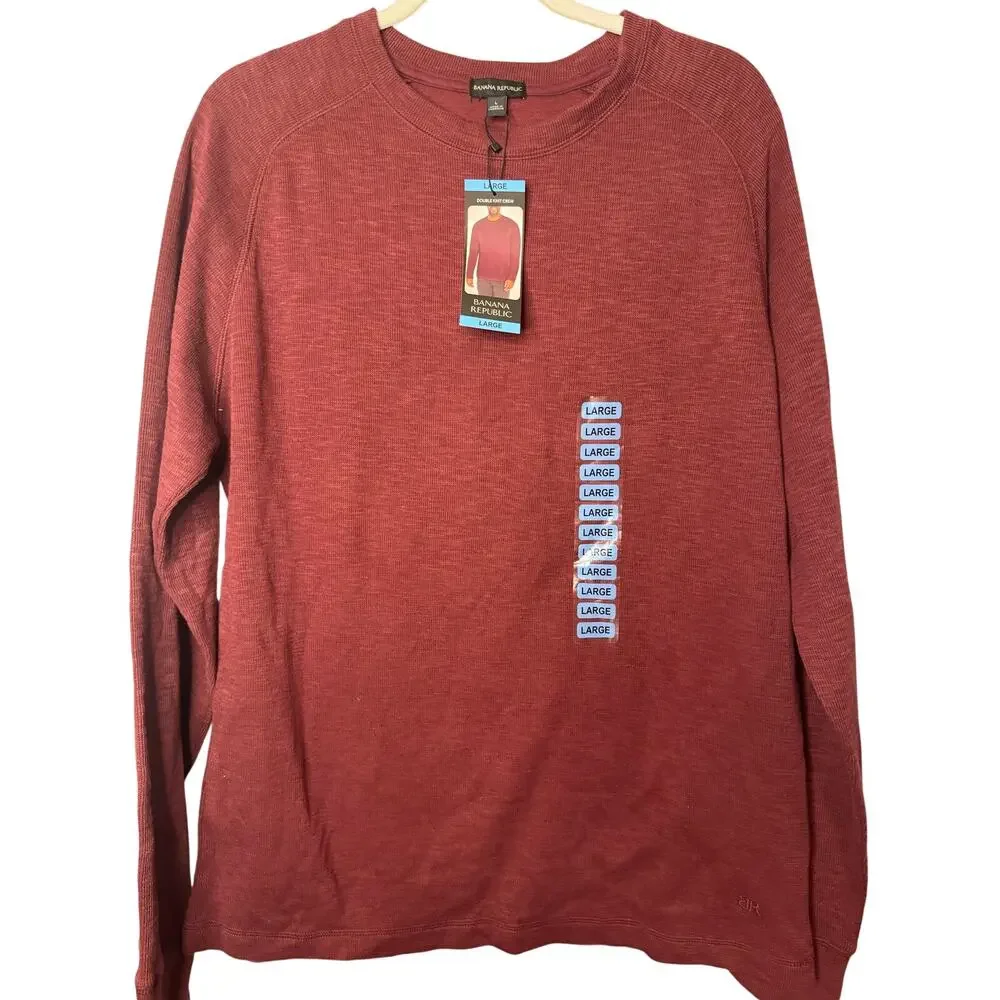 Banana Republic Men's Red Sweater Large Double Knit Crewneck Long Sleeve New